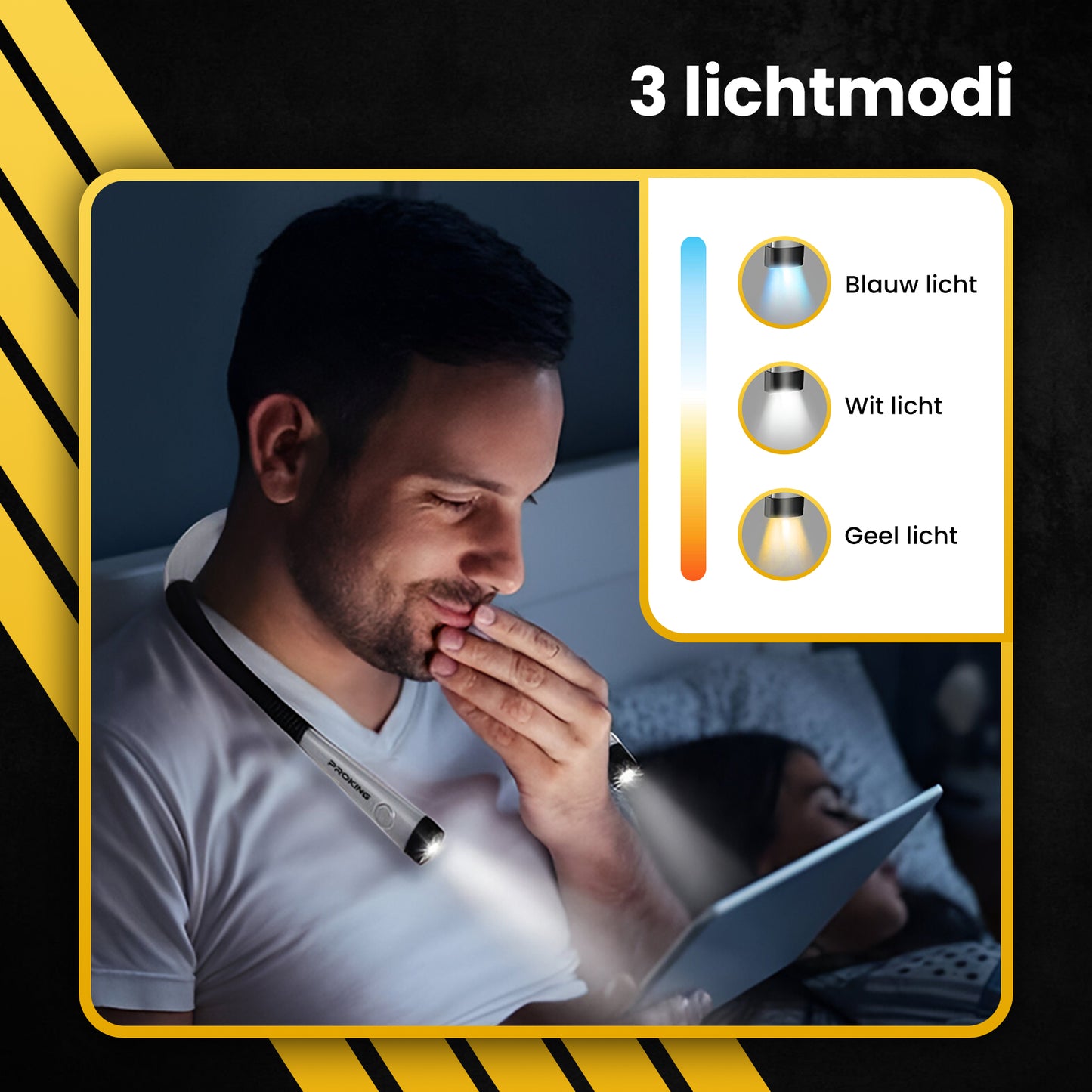 PROKING Draadloos Leeslampje Voor Boek – Leeslampje Volwassenen – Handsfree Leeslamp – Neklamp – 3 Lichtstanden – USB-Oplaadbaar