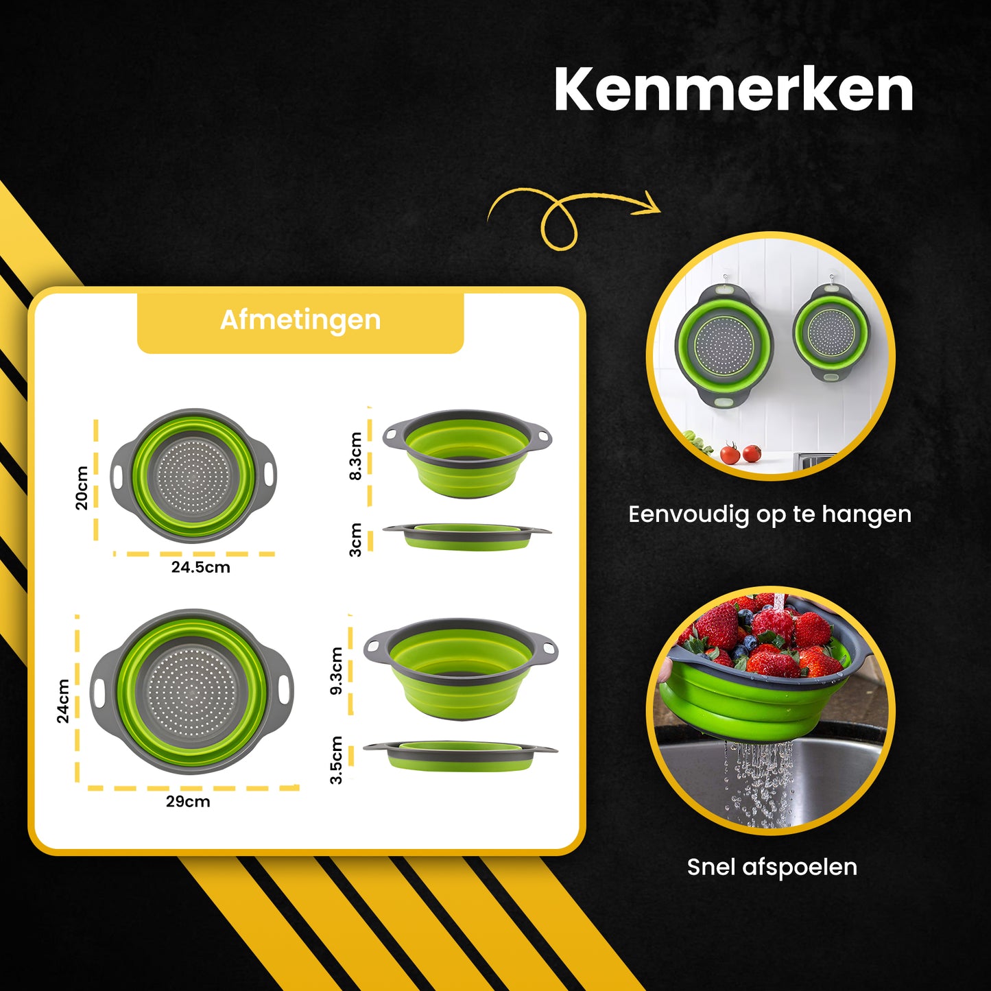 Opvouwbare vergieten 2 stuks
