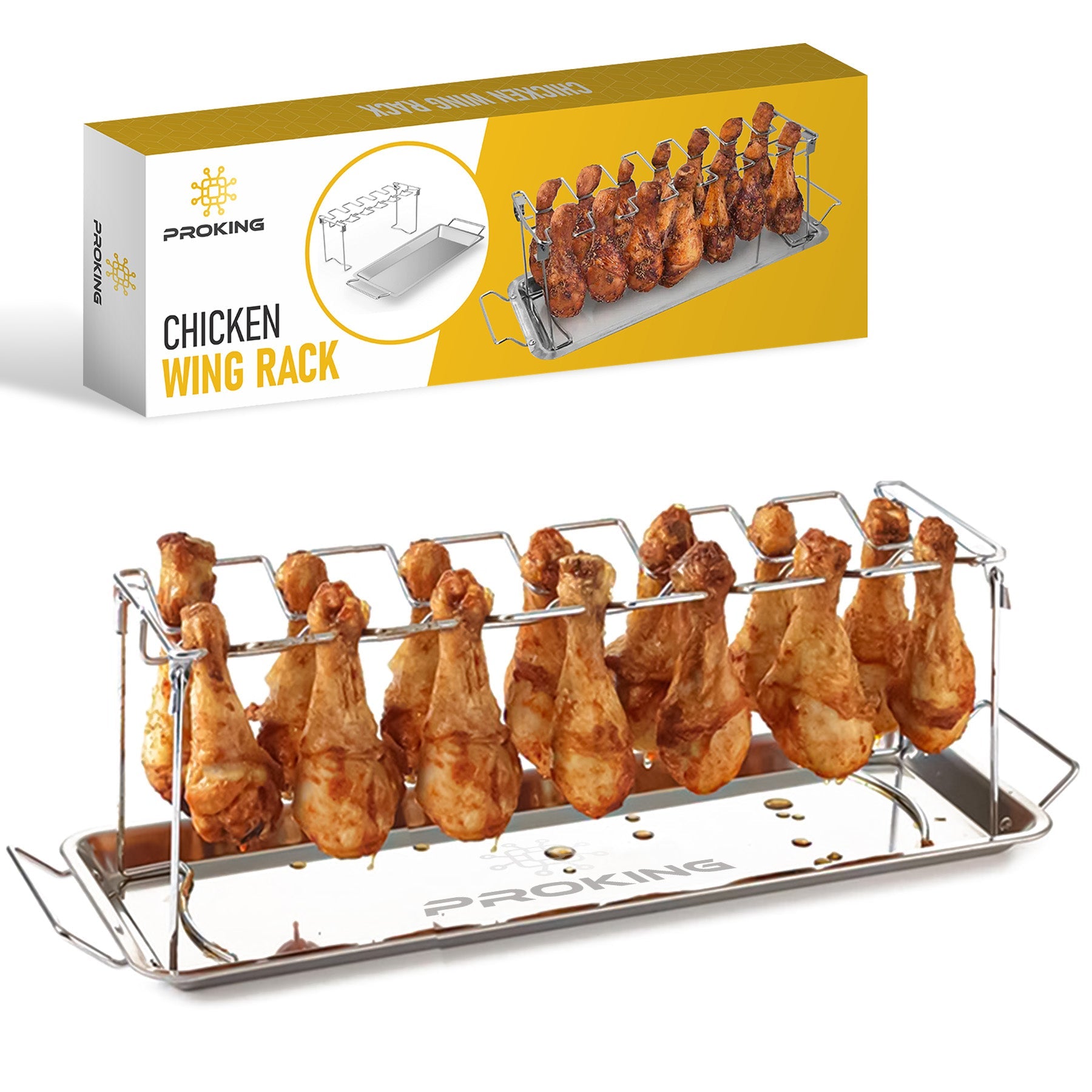 PROKING Chicken Wing Holder BBQ Accessories BBQ Chicken Holder Chicken Holder Oven Including Collection Tray Stainless Steel