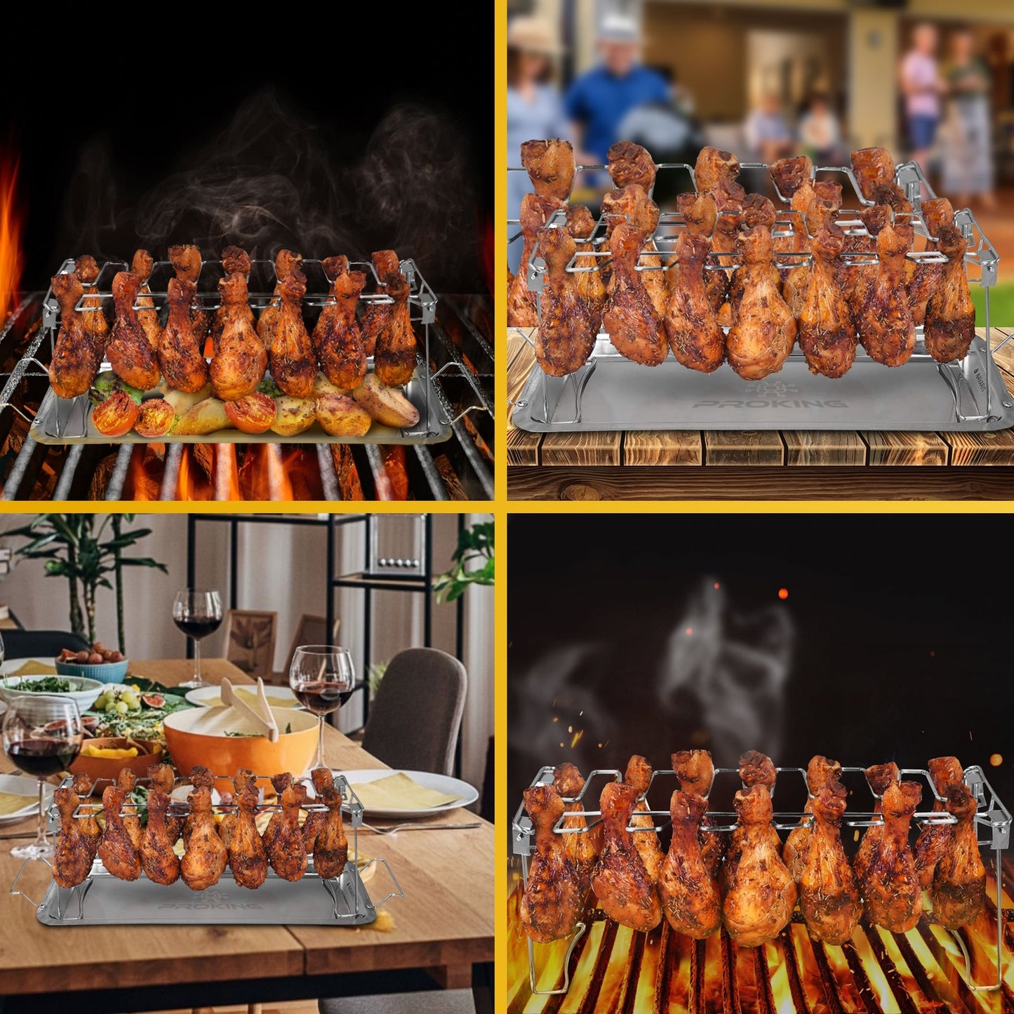 PROKING Kippenvleugelhouder – BBQ Accessoires – BBQ Kiphouder –Kiphouder Oven – Inclusief Opvangbakje – RVS - PROKING