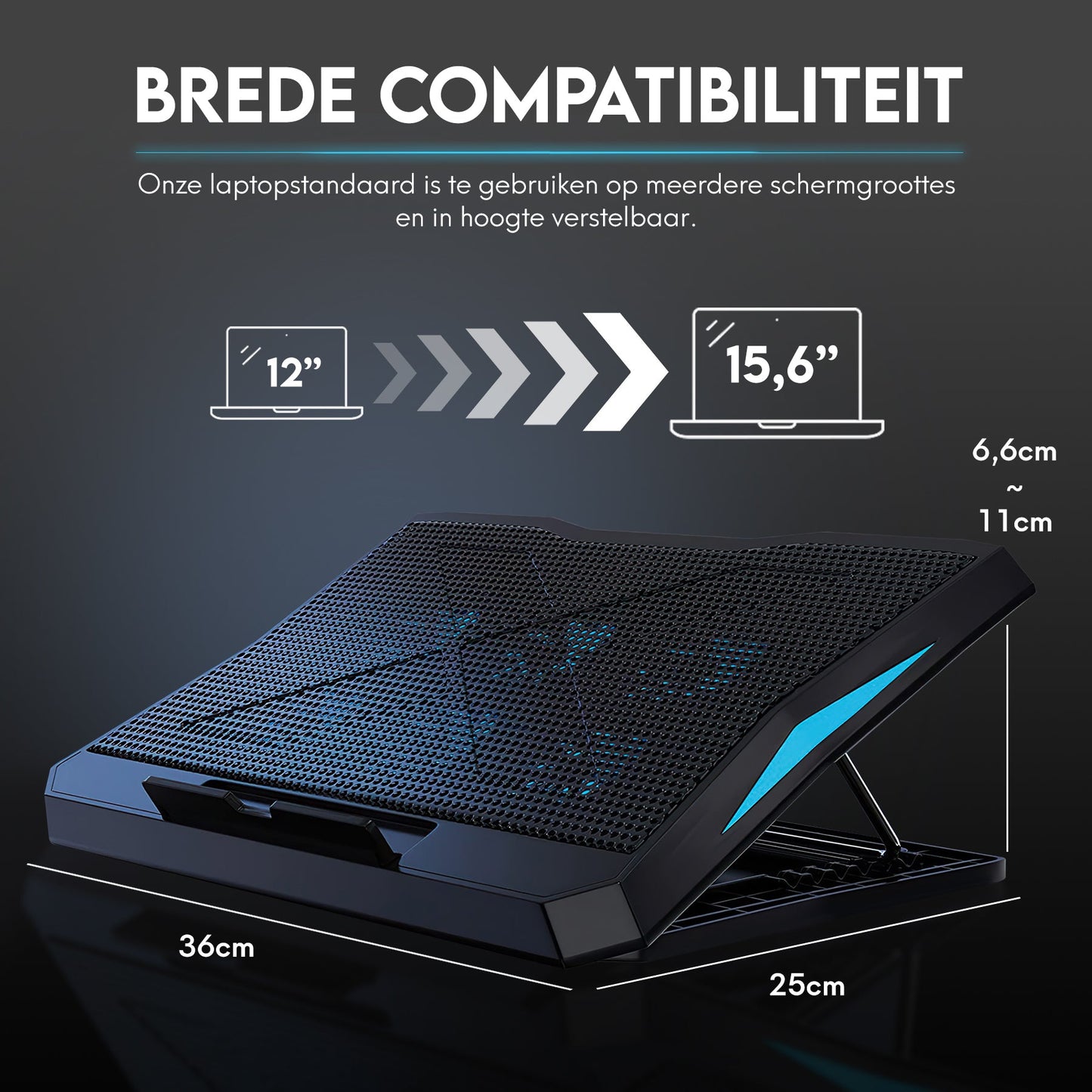 PROKING Laptop Koeler | Cooler - Laptop standaard - Laptopverhoger - 6 ventilatoren - Ergonomisch - 10"-17" inch - PROKING