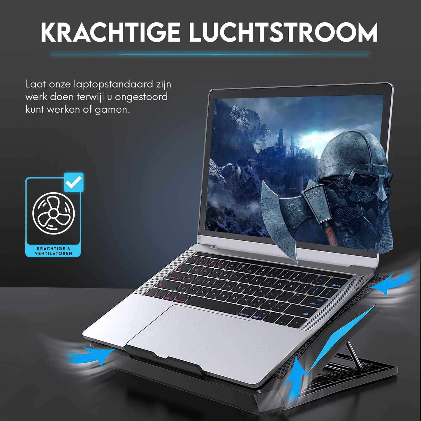 PROKING Laptop Koeler | Cooler - Laptop standaard - Laptopverhoger - 6 ventilatoren - Ergonomisch - 10"-17" inch - PROKING