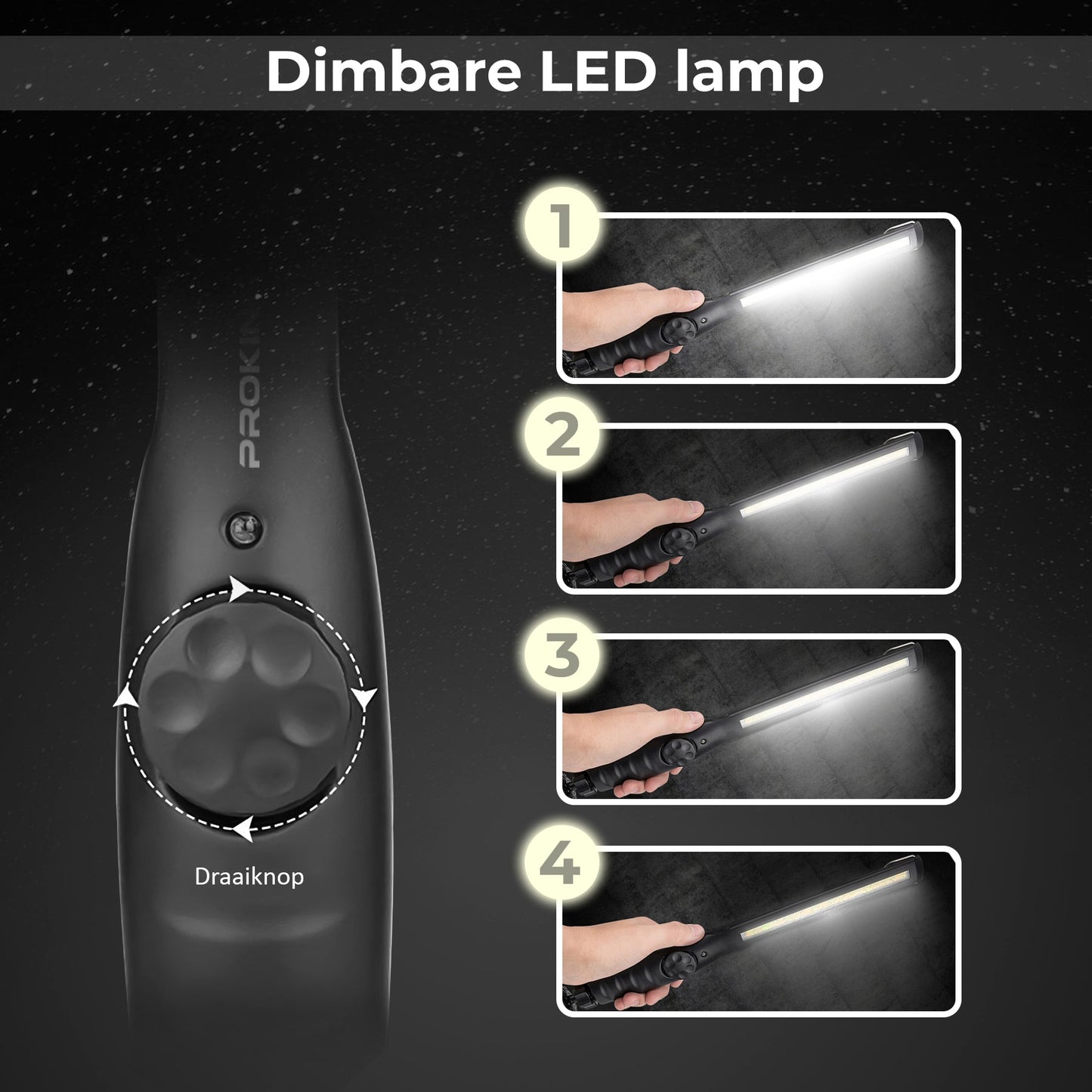 PROKING Professionele COB LED Werklamp - Werk Lamp - Looplamp - Oplaadbaar - 700 Lumen - PROKING