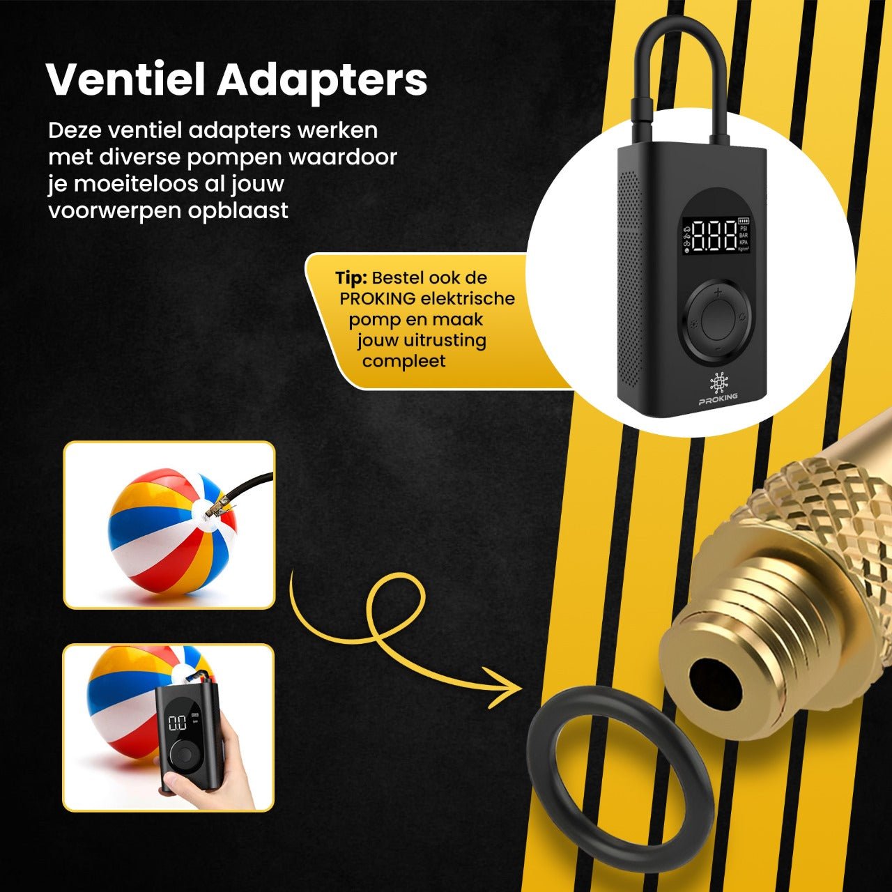 PROKING Ventiel Adapter Set 15 Stuks – Verloopnippel Set – Ventieladapters – Verloopnippels – Balnaalden – Geschikt Voor Bal, Fiets, Auto, Zwembad & Meer – Universeel Te Gebruiken - PROKING