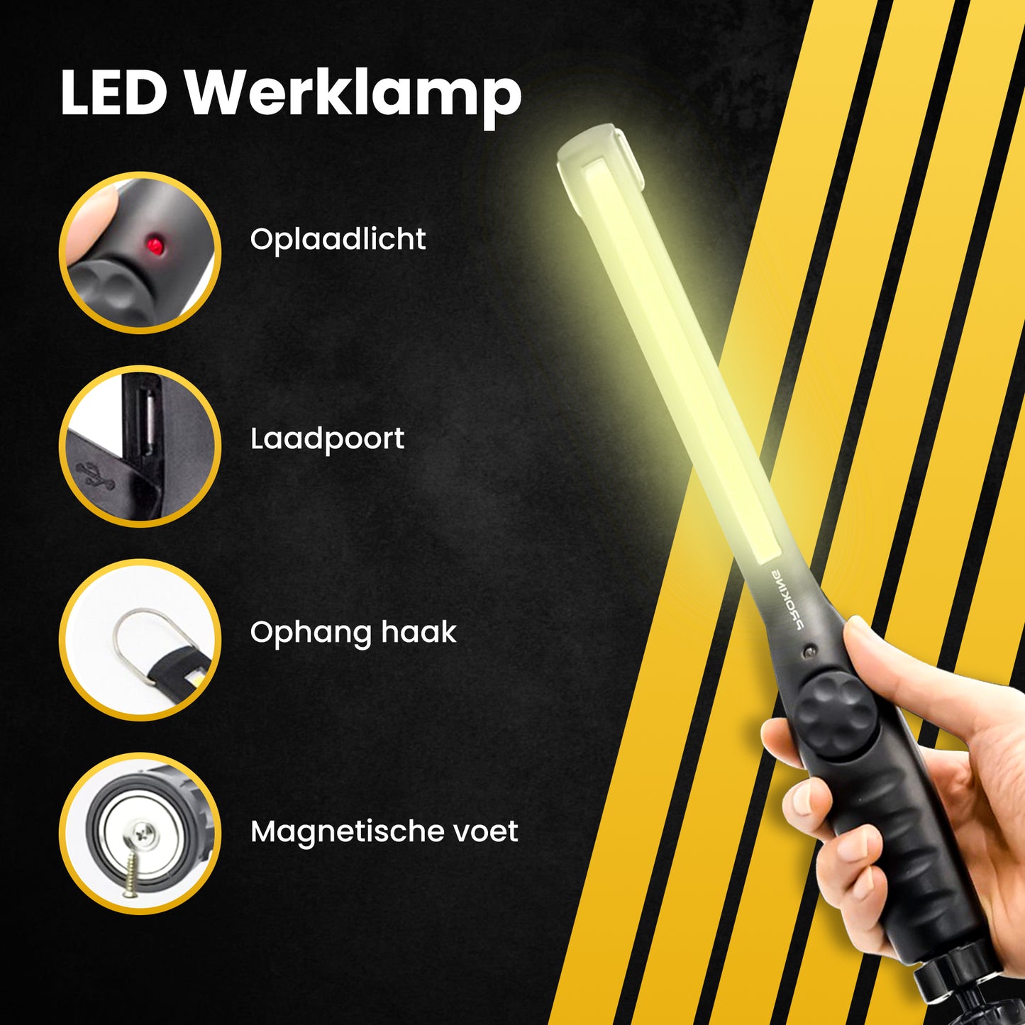 PROKING Professionele COB LED Werklamp - Werk Lamp - Looplamp - Oplaadbaar - 700 Lumen