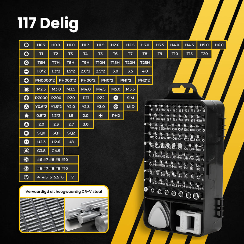 PROKING - 117 delige Precisie Schroevendraaier set Magnetisch - Schroevendraaiers - Bitset met Torx - Gereedschapset - Schroevendraaierset - PROKING