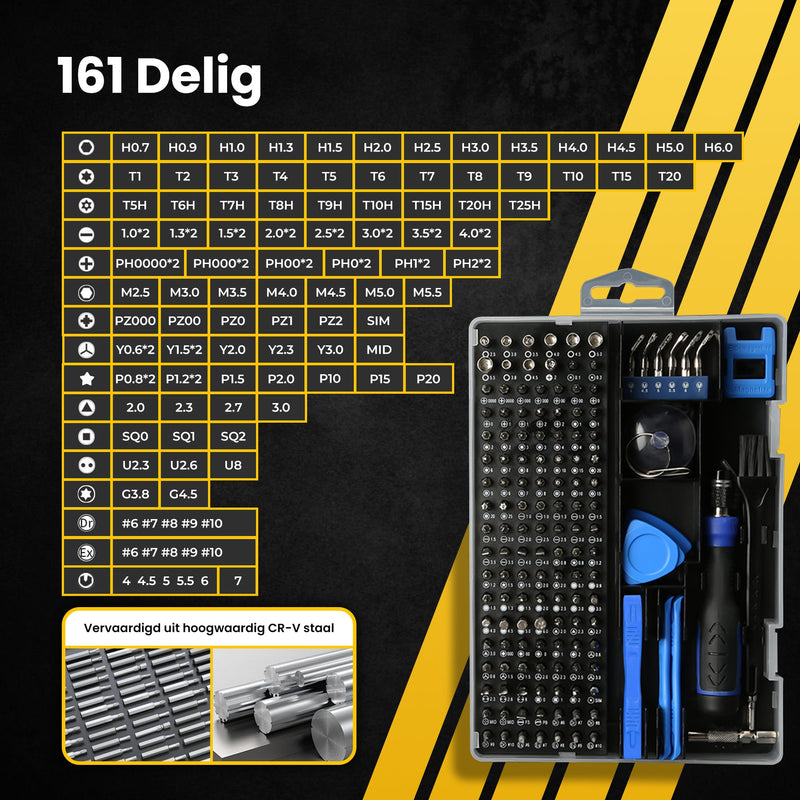 PROKING 161-Delige Schroevendraaierset Precisie – Gereedschapset – Gereedschapskoffer Gevuld – Set Schroevendraaiers – Magnetisch – Universeel - Bitset - PROKING