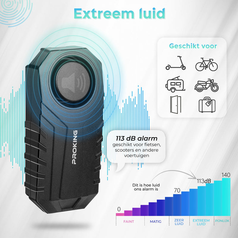 PROKING Alarmsysteem Voertuigen - Fiets Alarm - Multifunctioneel - Alarm met afstandsbediening - Waterdicht - Voertuigbeveiliging - Alarm sensor - PROKING