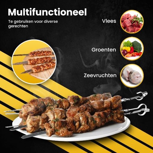 PROKING Barbecue Spiezen Set - BBQ Spiezen – Barbecue Skewers – Vleespennen – Grillspiezen – Vlees Spiesen – BBQ Accessoires – 12 stuks - PROKING