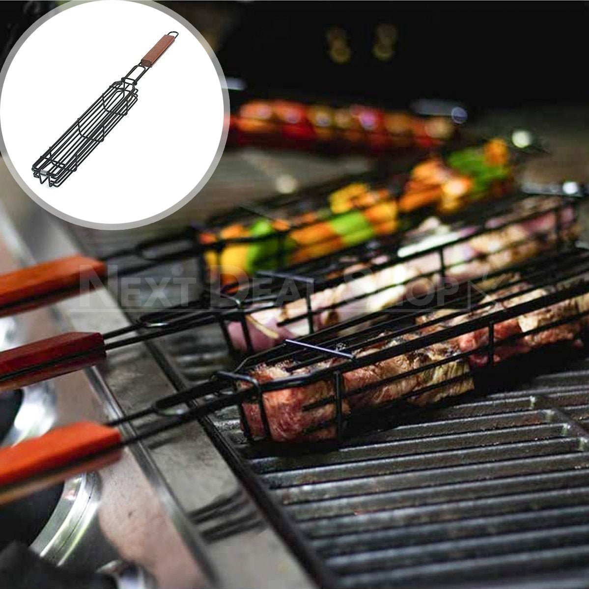 PROKING BBQ grilrooster Klemmand - Barbecue accessoires - Vlees - Vis - Vega - Set van 2 stuks - PROKING