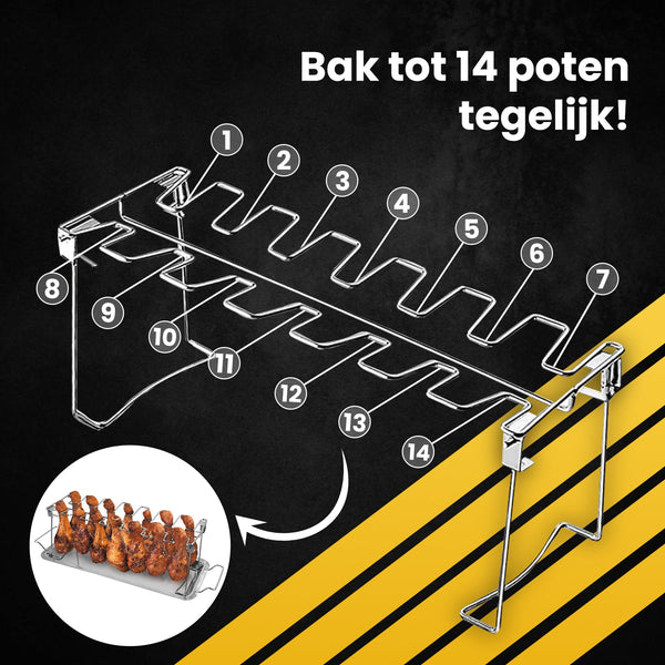 PROKING Kippenvleugelhouder – BBQ Accessoires – BBQ Kiphouder –Kiphouder Oven – Inclusief Opvangbakje – RVS - PROKING