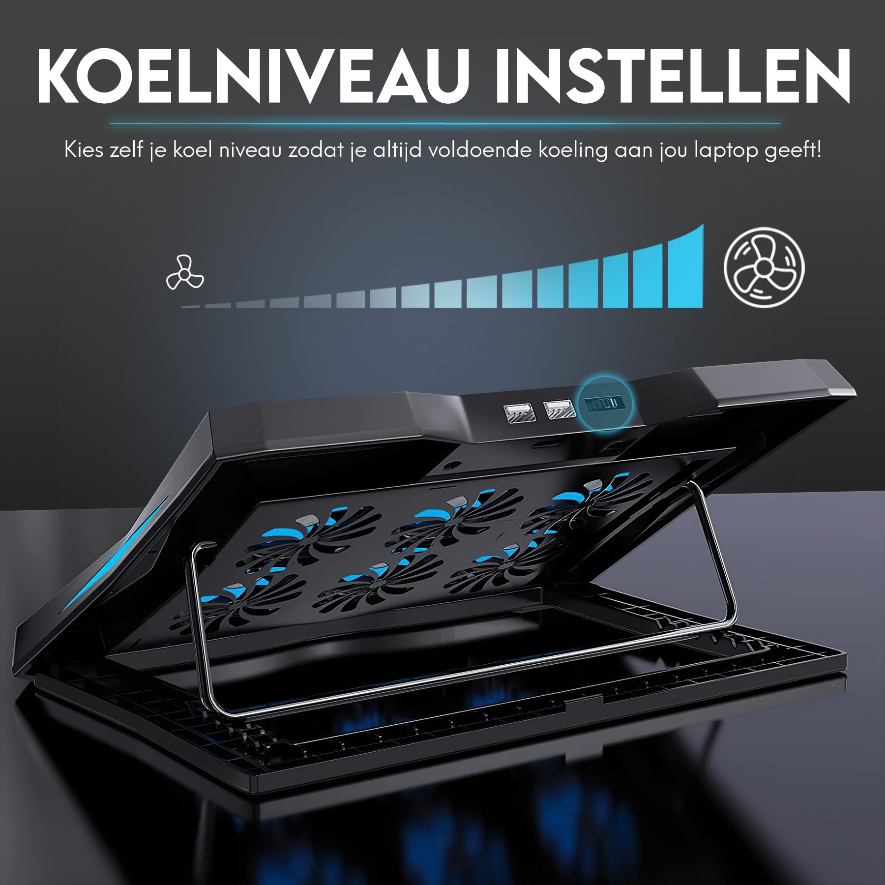 PROKING Laptop Koeler | Cooler - Laptop standaard - Laptopverhoger - 6 ventilatoren - Ergonomisch - 10"-17" inch - PROKING