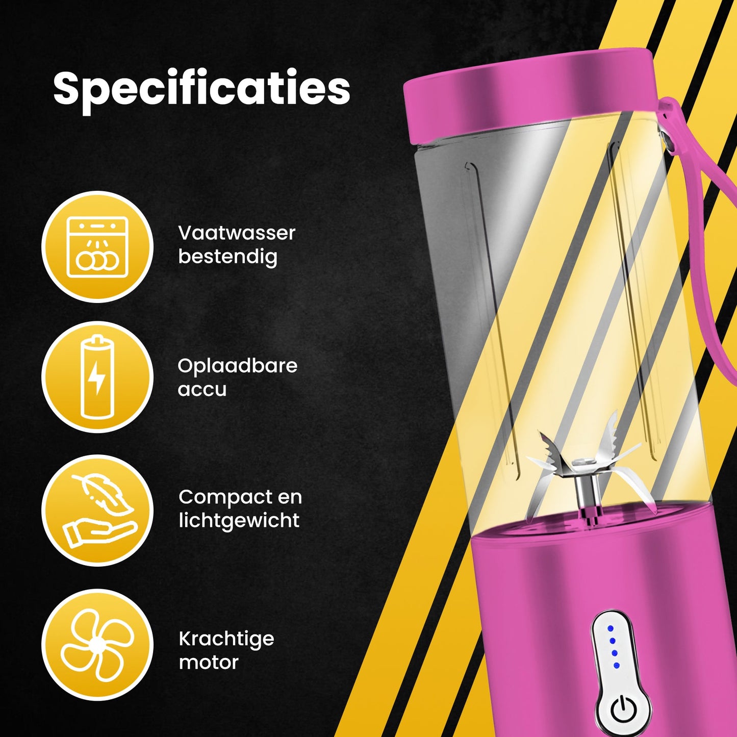 PROKING Mini Blender – Smoothie Maker – Blender To Go – USB-oplaadbaare – Rechargeable Blender – 530 ml Roze - PROKING