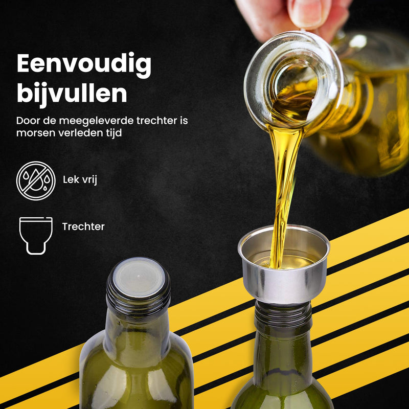 PROKING Olijfolie Fles met Schenktuit – Olijfoliefles – Schenktuit Olijfolie – Glazen Oliefles – Inclusief Schenktuit, Dop & Trechter – 500 ml - Groen - PROKING