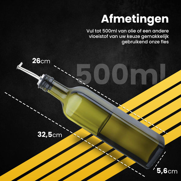 PROKING Olijfolie Fles met Schenktuit – Olijfoliefles – Schenktuit Olijfolie – Glazen Oliefles – Inclusief Schenktuit, Dop & Trechter – 500 ml - Groen - PROKING