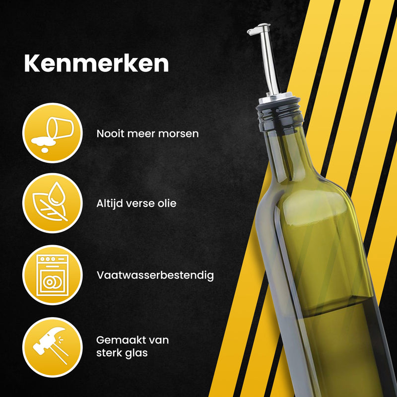 PROKING Olijfolie Fles met Schenktuit – Olijfoliefles – Schenktuit Olijfolie – Glazen Oliefles – Inclusief Schenktuit, Dop & Trechter – 500 ml - Groen - PROKING