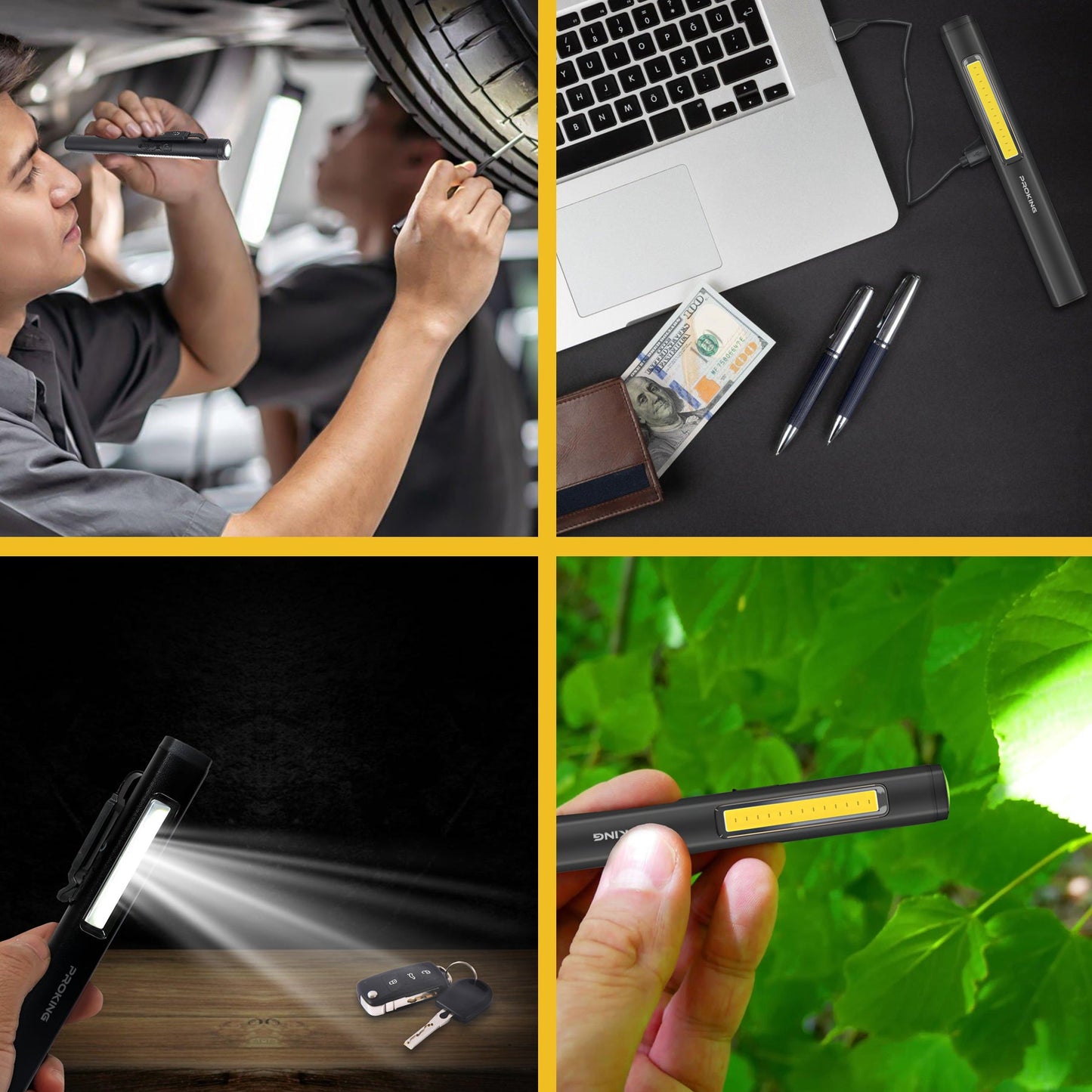 PROKING Oplaadbare LED Werklamp – Oplaadbaar – Militaire Zaklamp – Magnetisch - Accu - 2 Ledjes - PROKING