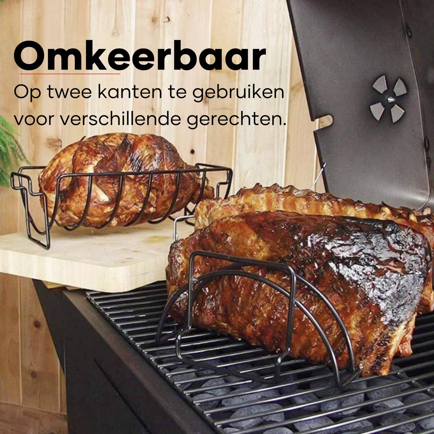 PROKING Sparerib Barbecue Rek – BBQ Accessoires – Inclusief Sparerib Recept – Anti-aanbak lag – 35 x 19.5 x 11.5 CM - PROKING