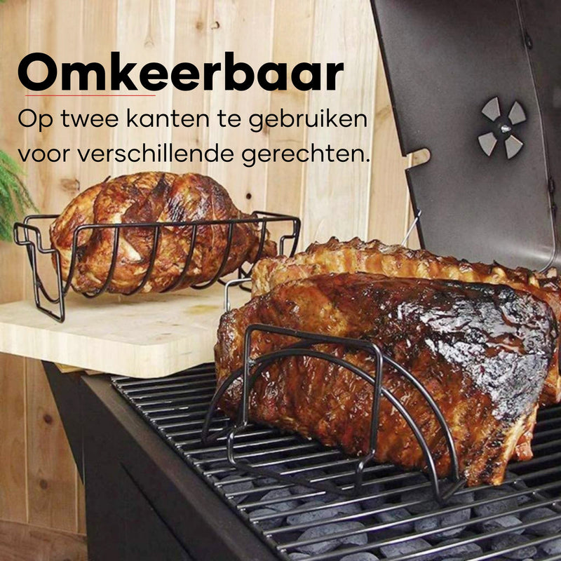 PROKING Sparerib Barbecue Rek – BBQ Accessoires – Inclusief Sparerib Recept – Anti-aanbak lag – 35 x 19.5 x 11.5 CM - PROKING